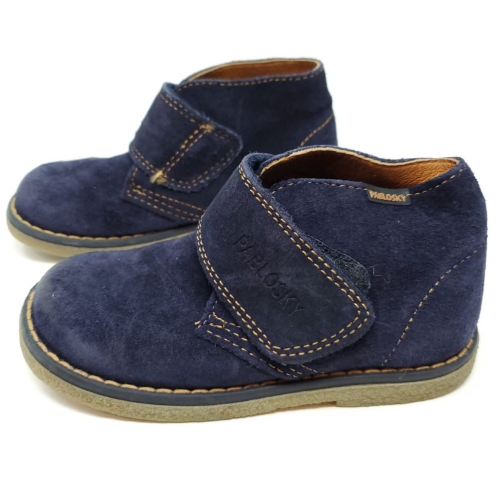 Navy Suede Kids Hook-and-Loop Ankle Boots